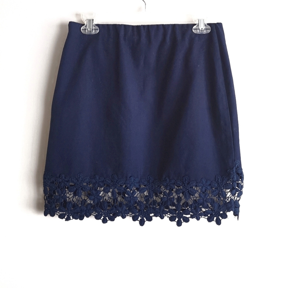 TWIK Indigo Mini Skirt with Flower Crochet Hem